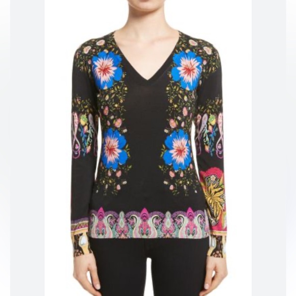 Etro Black top with Blue and Pink Floral Design - Picture 3 of 15